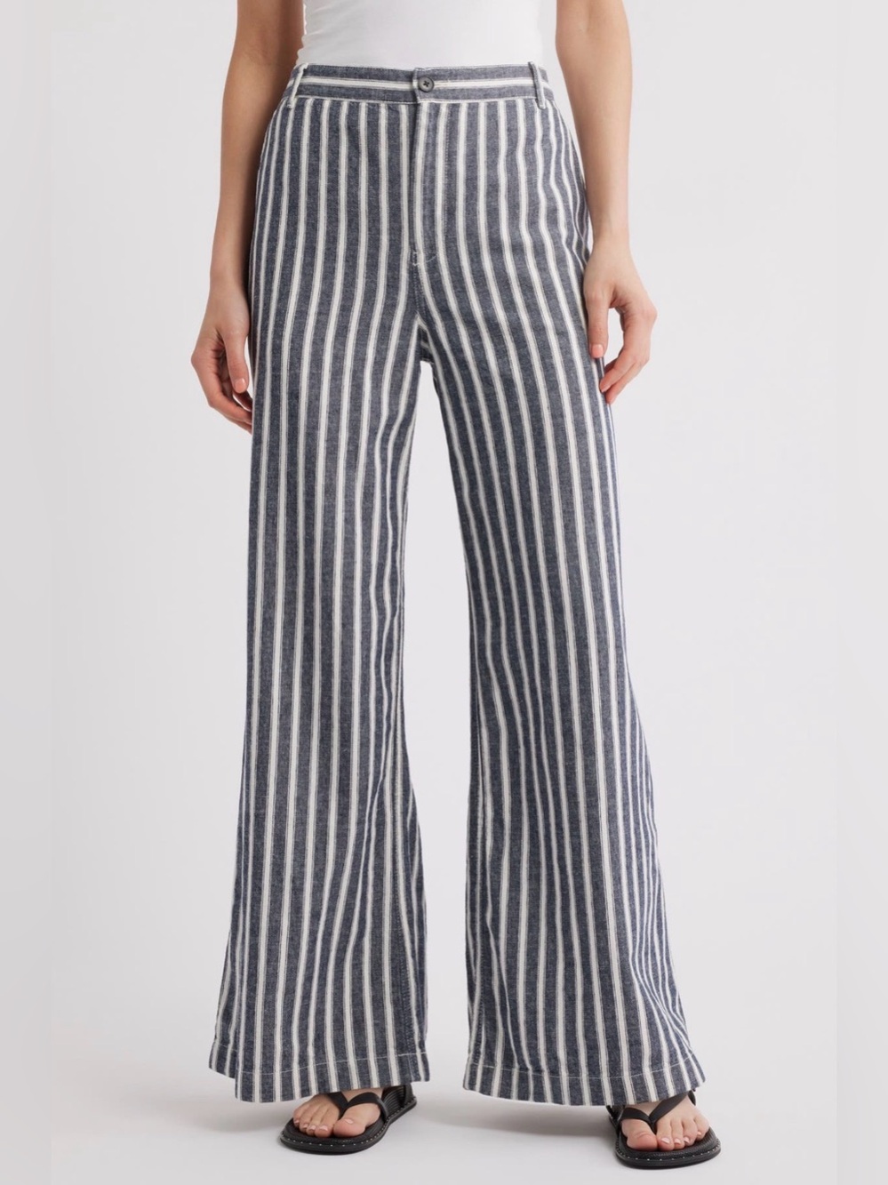 Madewell The Zoe Relaxed Wide Pant Navy and White Vertical Stripes Size 6